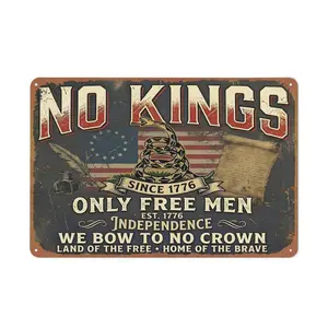 No Kings Metal Aluminum Tin Sign, Retro Patriotic Wall Decor, Multicolor, Aluminum, 8x12 Inches for Bedroom Bathroom Kitchen Bar Room Wall Decor