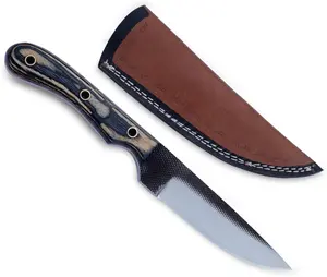 RASP Steel Fixed Blade Knife | Micarta Handle | Grit Texture Carbon Sleet | Leather Sheath Included | Best Camping Knife