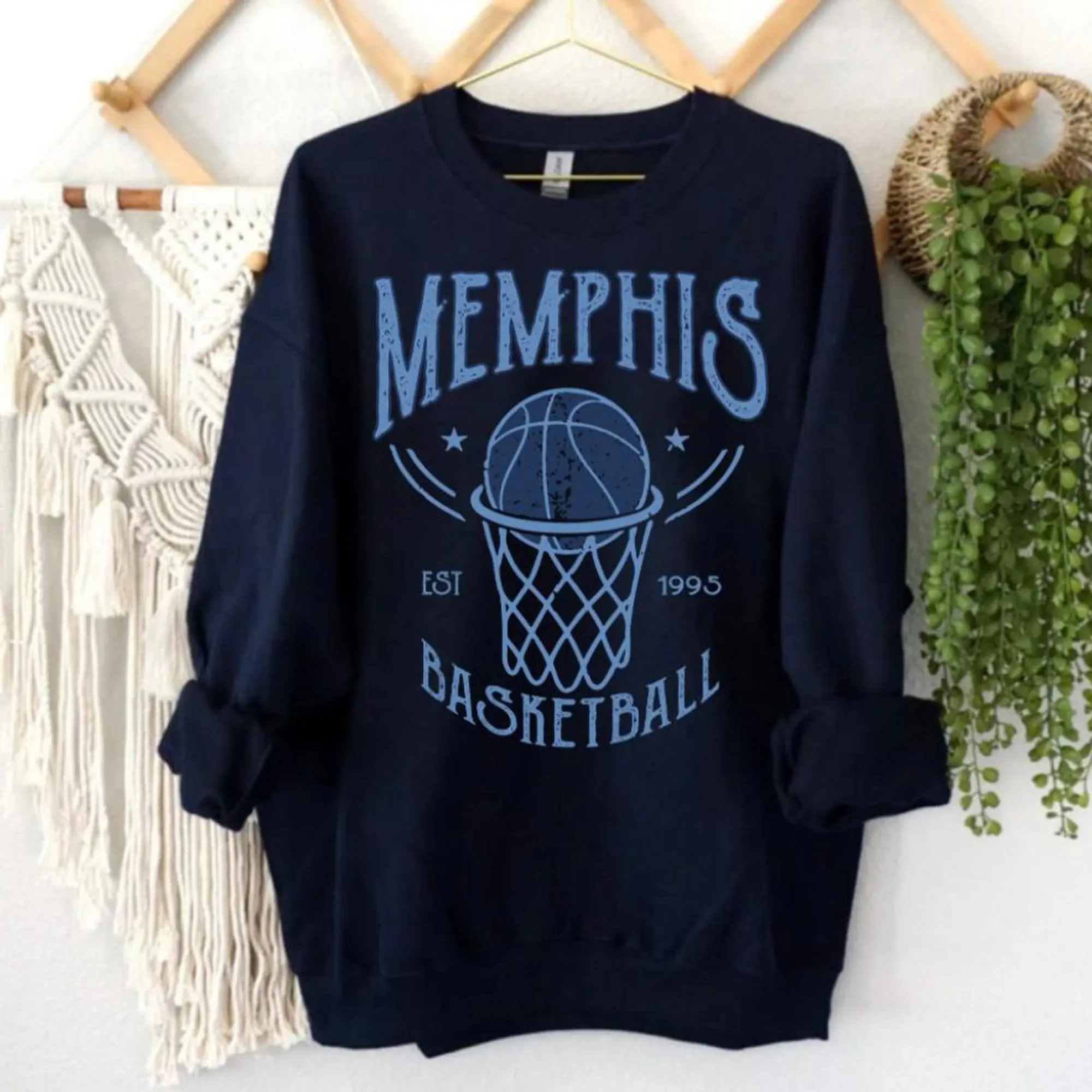 Retro Memphis Basketball Est 1995 Navy Sweatshirt, Vintage Memphis Basketball Team Gameday Hoodie, Basketball Retro Shirt, For Dad, For Mom nvmztue495lm