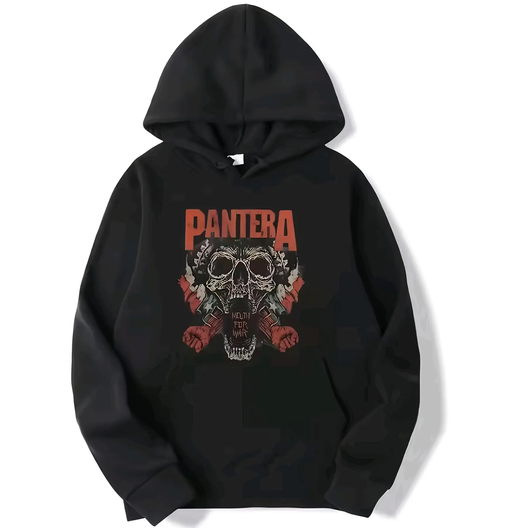 Unisex Sport Rock Hoodie - Beige with Black Geometric Skull & PANTERA Graphic Print, 100% Polyester, Machine Washable, Regular Fit for Men & Women