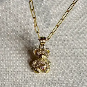 14K Gold Teddy Bear Pendant (3/4") with Heart – No Chain Included