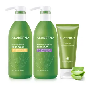 Aloderma Aloe Shower Set - Nourishing Body Wash, Oil Controlling Shampoo, Oil Controlling Facial Cleanser
