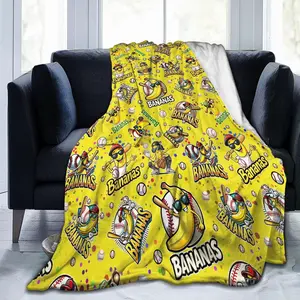 Funny Cartoon Banana Baseball Blanket, Ultra-Soft Lightweight Flannel Fleece Giftable Blanket, Bedding for Sofa, Couch, Giftable Blankets, Cartoon Pattern