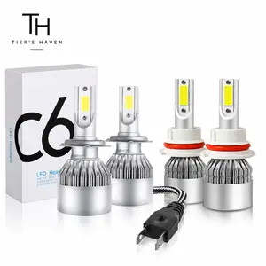 Tier's Haven 2PCS H7+2PCS 9007 Car LED Light, 6000K 3800LM Super Bright High and Low Beam Bulb C6 LED Fog Light Headlight Bulb Replacement, Plug & Play, Car/trucks