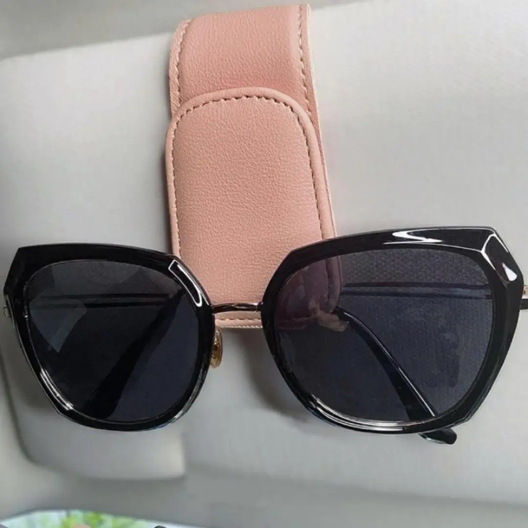 Solid Color Car Sunglasses Holder for Fall, Car Sun Visor Storage Organizer, Multi-function Creative PU Leather Car Accessories, Summer Car Accessorie