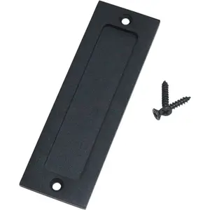 7" Barn Door Handle Finger Pull Set (1 Pack) in Black | Heavy Duty Modern Simple Invisible Handle for Gates Garages Sheds Barn Door, Pocket Door | with Flat Bottom Easy to Install