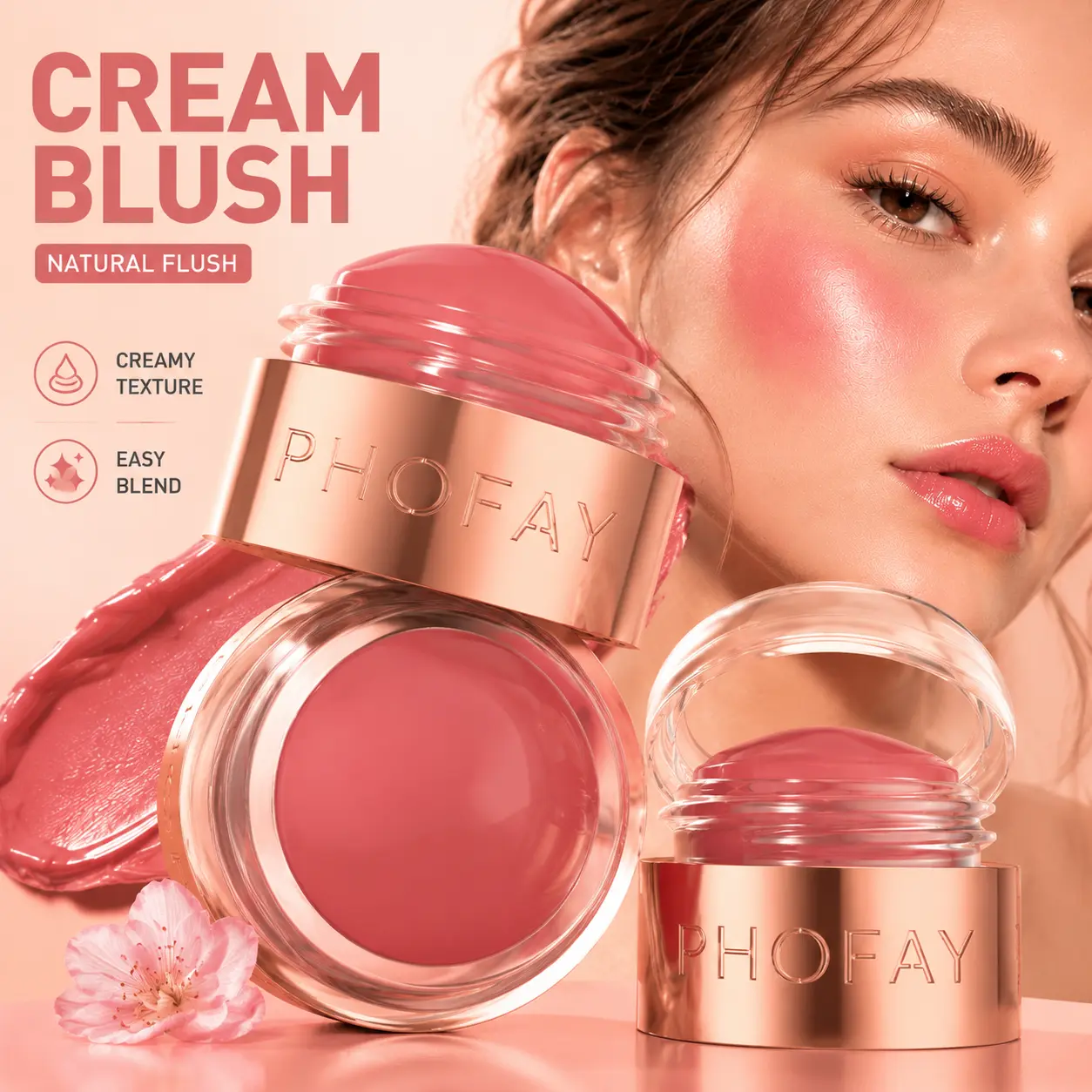 PHOFAY Soft Pinch Cream Blush, Pillow Texture Cream-to-Powder Blush, Natural Matte Glow, Blendable Cheek Color for Everyday Makeup