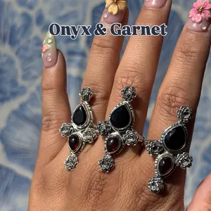 Garnet and Onyx Moody Ring