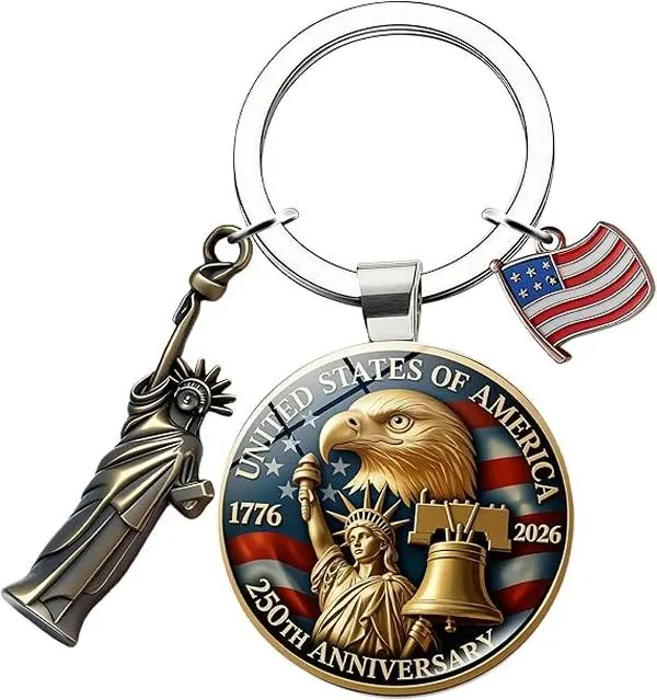 America 250 Anniversary Merchandise Keychain - 1 Pcs 250 Years of Freedom Keyring American Flag for Patriotic Gift