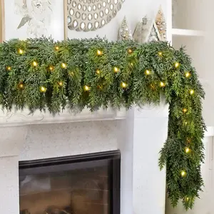 6FT Thick Christmas Garland with 30 Lights, Full 168 Branches, Green Cedar Garland for Christmas Decorations, Artificial Greenery Garlands for Table Mantle Wall Indoor Outdoor Holiday Decor