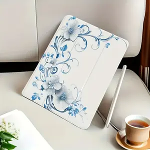 Light Blue Oil Painting Flower Tablet Case with Pen Slot, Compatible with iPad Mini, Air, Pro 4, 5, 6, 7 (2017, 2018, 2019, 2020, 2021, 2022, 2023, 2024, 2025 models), and Samsung S6, S7, S8, S9, S10 FE + A7 LTE, SZBCPBT12