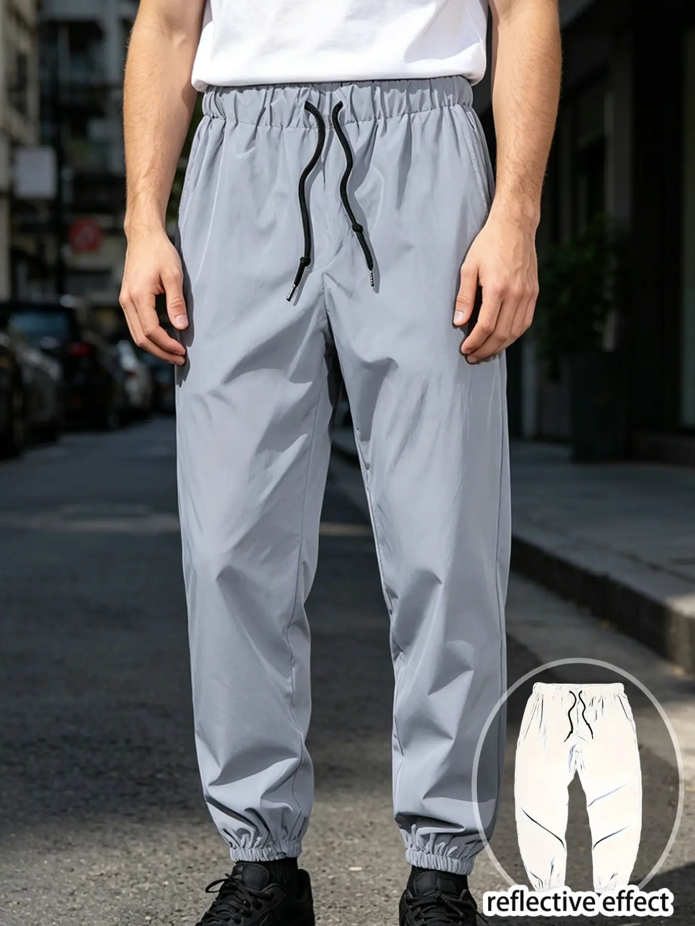Men's Reflective Drawstring Joggers, Street Style Quick-Dry Casual Sports Pants, Outdoor Long Trousers for Daily Wear, Running, Parties, Gifts