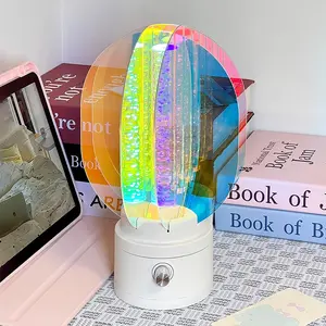 LED Acrylic Aurora Light, Rotating Rechargeable Night Lamp, Geometric Art Transparent Colorful Bedroom Atmosphere Lamp, Indoor Holiday Party Decor, Aurora Projector Lamp