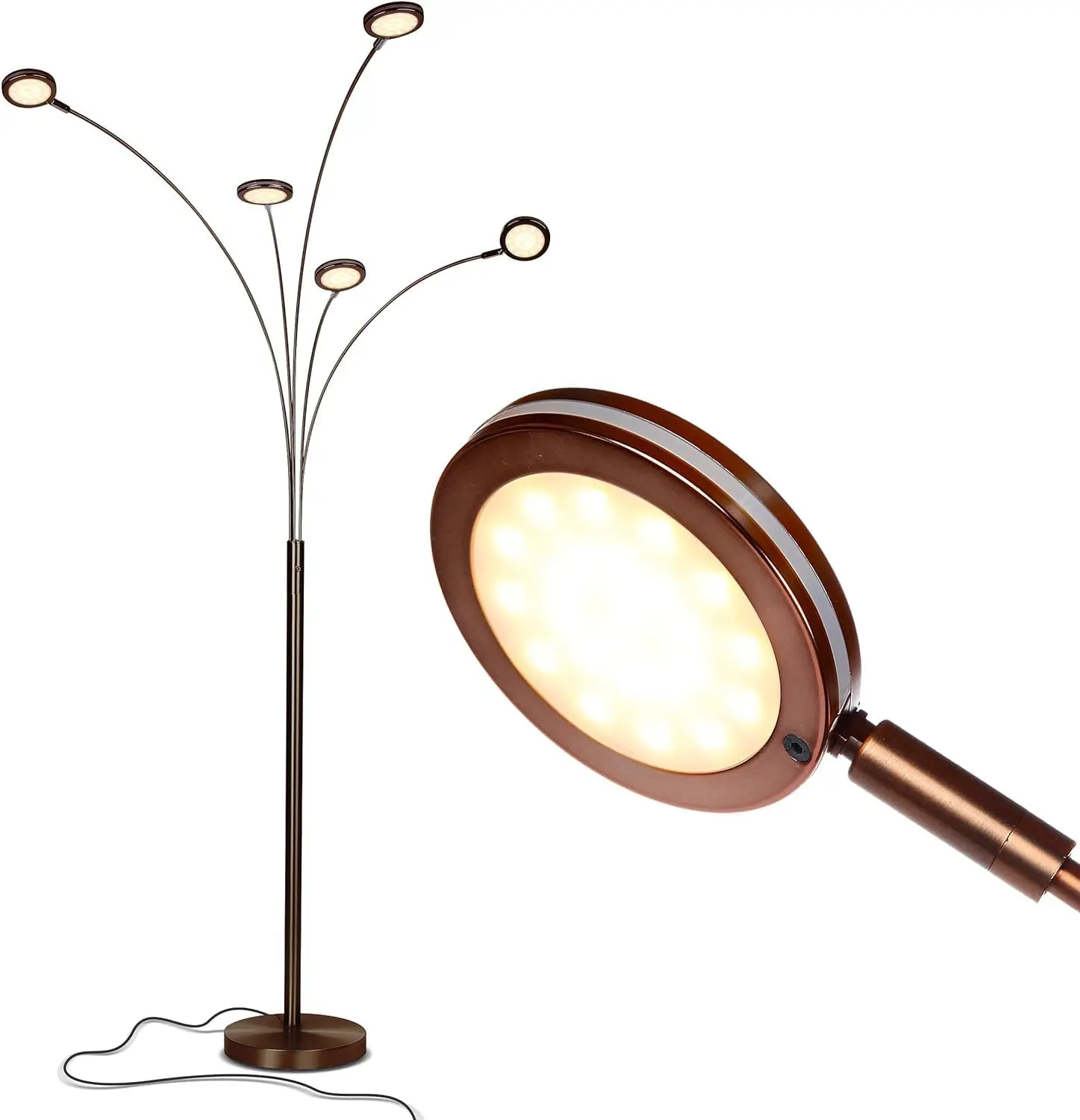 Brightech Orion Arc Floor Lamp for Living Room, Tree Floor Lamp with 5 Adjustable Arms, Multi-Head Standing Lamp with Flexible Rotating LED Lights for Bedroom, Dorm - Bright Hanging Lighting - Brass