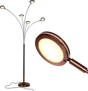Brightech Orion Arc Floor Lamp for Living Room, Tree Floor Lamp with 5 Adjustable Arms, Multi-Head Standing Lamp with Flexible Rotating LED Lights for Bedroom, Dorm - Bright Hanging Lighting - Brass