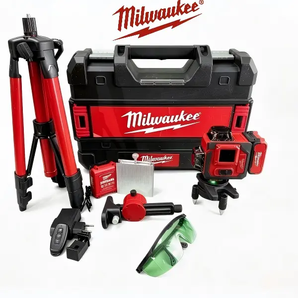 Milwaukee M12 Green 360° Self-Leveling 3-Plane Laser Kit Set, 15+ Hr Runtime, 250 Ft Range, IP54 Rating, Magnetic Bracket, For Layout Work & Tiling, Includes Battery, Charger & Case