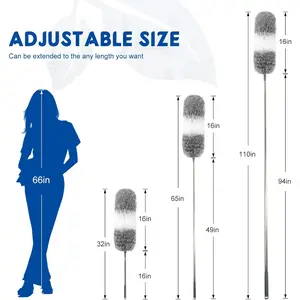 Microfiber Feather Duster for Cleaning, Extendable Duster with Telescopic Pole and 2 Replaceable Flexible Heads, Dust Removal Tool Suitable for Ceiling Fans, Furniture, Cars, Home and Kitchen Gadgets