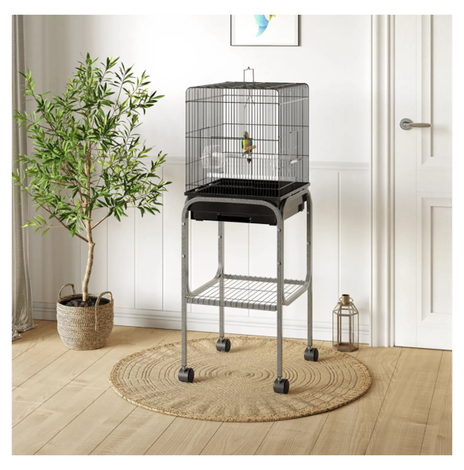 Bird Cage with Stand - Large Parrot Cage Metal Birdcage for Cockatiel, Lovebird, Finch - 15.25"x17"x44.5" Pet Cage default title