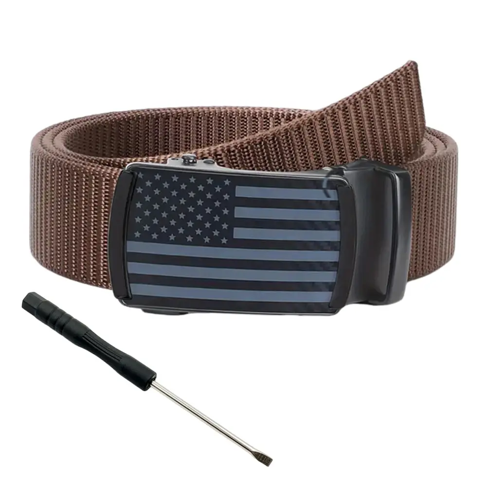 Men's Nylon Ratchet Belt - Casual Work Belt for Jeans Quick Release Buckle, Micro Adjustable Fit for Everyday Wear, Trim to Fit