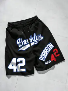 TikTok Viral Men's Brooklyn Graphic Mesh Shorts, Streetwear Fashion Basketball Gym Shorts, Trendy Hip Hop Print Summer Athletic Shorts, Breathable Workout Casual Shorts, Y2K Aesthetic Street Style Shorts for Daily Wear, Basketball, Vacation