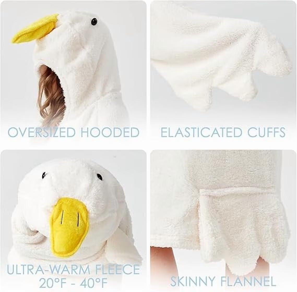 Funny Goose Onesie Wearable Blanket – Oversized Fleece Hoodie with Sleeves & Non-Slip Slippers for Men & Women (Black/White)