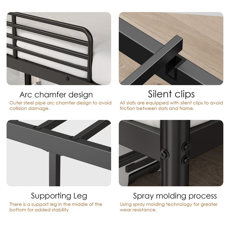 Twin Bunk Metal Bed with Ladder and Guardrails Heavy Duty Metal Construction Suitable for Teens and Adults Ideal for Families and Guests