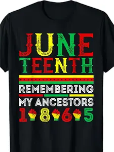 Juneteenth 1865 Commemorative T-Shirt| Unisex Cotton Tee| Multi-Color Geometric Pattern| Round Neck, Short Sleeve| Comfortable Stretch Fit| All-Season Wear| Vibrant Colors & Symbolic Design| Ideal for Celebrations & Casual Events