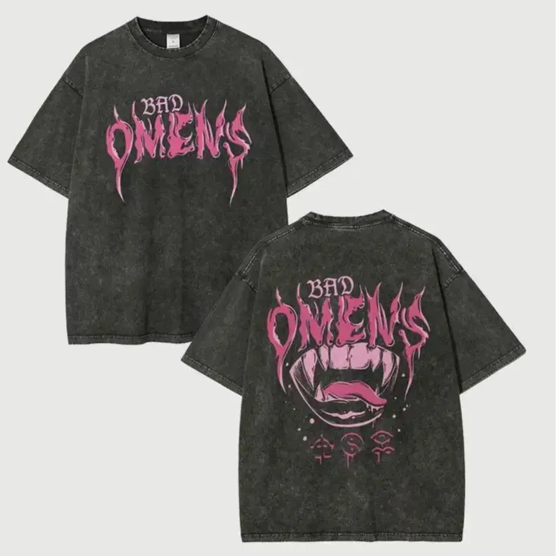 Men's Bad Omens Premium Cotton Vintage Graphic T-Shirt - Pre-Washed Soft, Relaxed Boxy, Unisex Menswear, Ribbed Short-Sleeve, Seamless, Classic Retro Rock Band, Casual Streetwear, Round Neck, Daily Wear, Cold Machine Wash