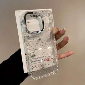 Glitter Diamond Star Phone Case, Large Hole Glitter Frame Stars, Suitable for iPhone 16 Pro Max 15 14 Plus 13 12 11 Protective Cover, Christmas Gift, New Year's Gift, Easter Gift, Halloween Gift, for Friends and Family