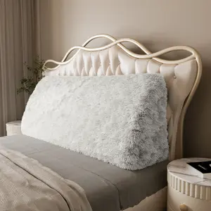 Fluffy Faux Fur Headboard Pillow, bolster,Large Triangular Wedge Bed Backrest Cushion, Ultra Soft Shaggy Fabric Support Pillow for Queen/King Size Beds, for Reading, Watching TV & Relaxing in Bed