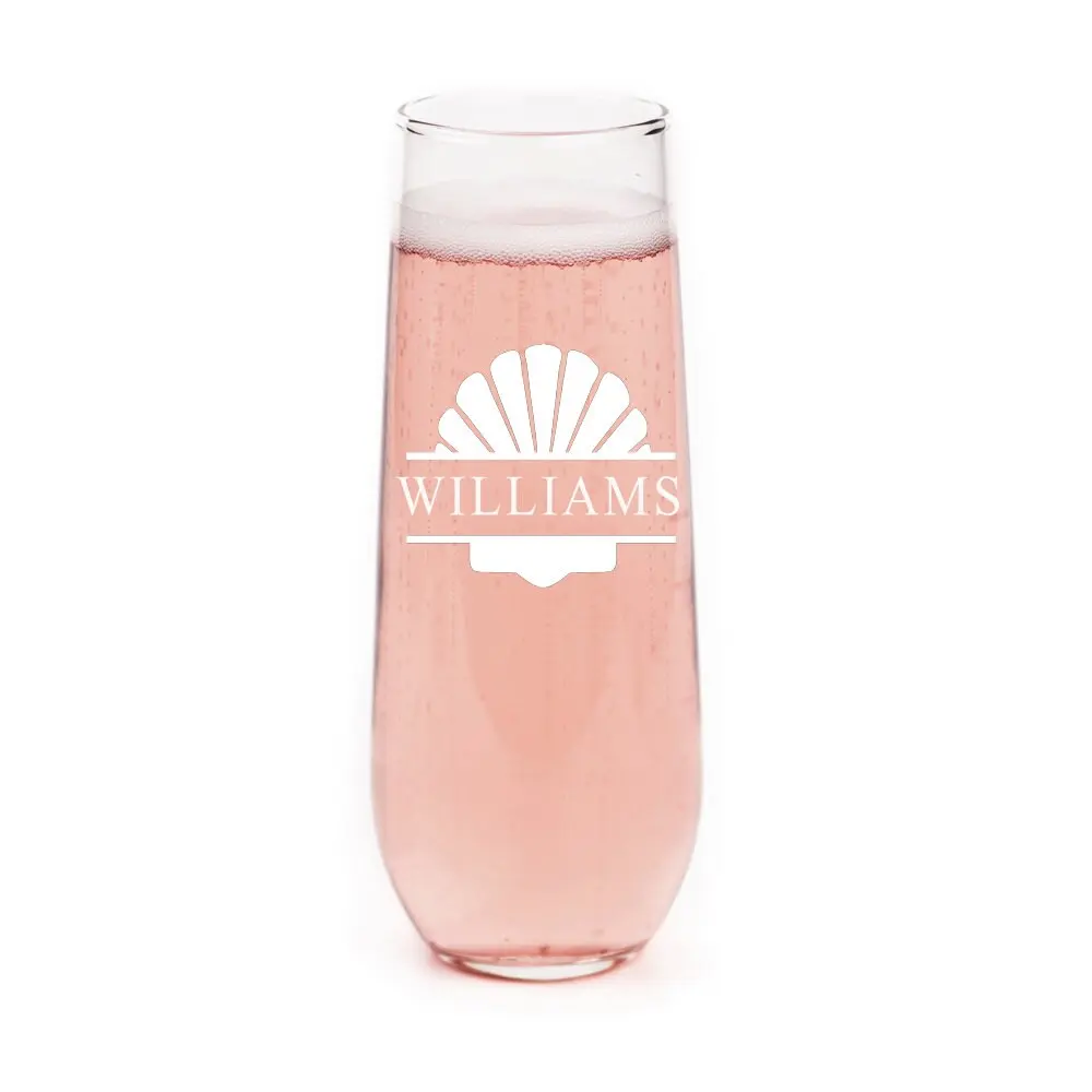 Personalized Seashell Stemless Champagne Flute, Split Monogram Champagne Glass,Personalized Wedding Toasting Flutes,Custom Brides Gifts