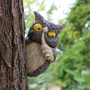 Owl Garden Statue Outdoor Decoration, Bird Deterrent Resin Sculpture, Tree Face Art for Patio, Ideal Moving Gift