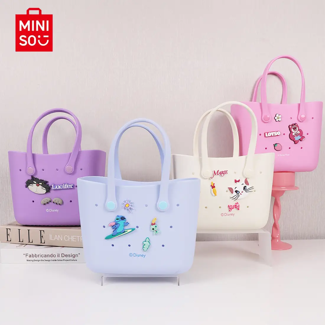 MINISO x Disney Medium Size Women Handbag - EVA Material Cute Design Durable Totebag Gift Halloween Basket Camping Strawberry Bear lotso Marie Cat Sti