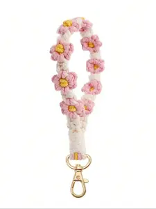 1 Piece Boho Style Colorful Flower Rope Braided Keychain Wristlet Strap, Fashionable Keychain For Women & Men