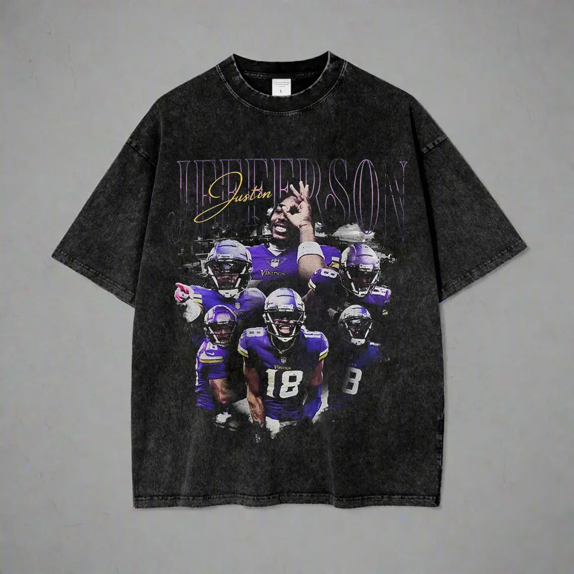 Justin Jefferson Shirt, Vintage Minnesota Football Classic 90s Graphic Tee, Jefferson Autograph, Wash T-shirt, Gift for fan, Gift for Him