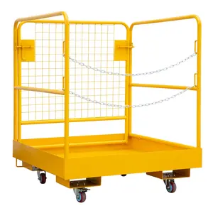 GARVEE Heavy Duty Steel Forklift Safety Cage Work Platform with Aerial Rails, 36"x36" Size, Fold Down Lift Basket, 4 Universal Wheels, 1200 Lbs Capacity