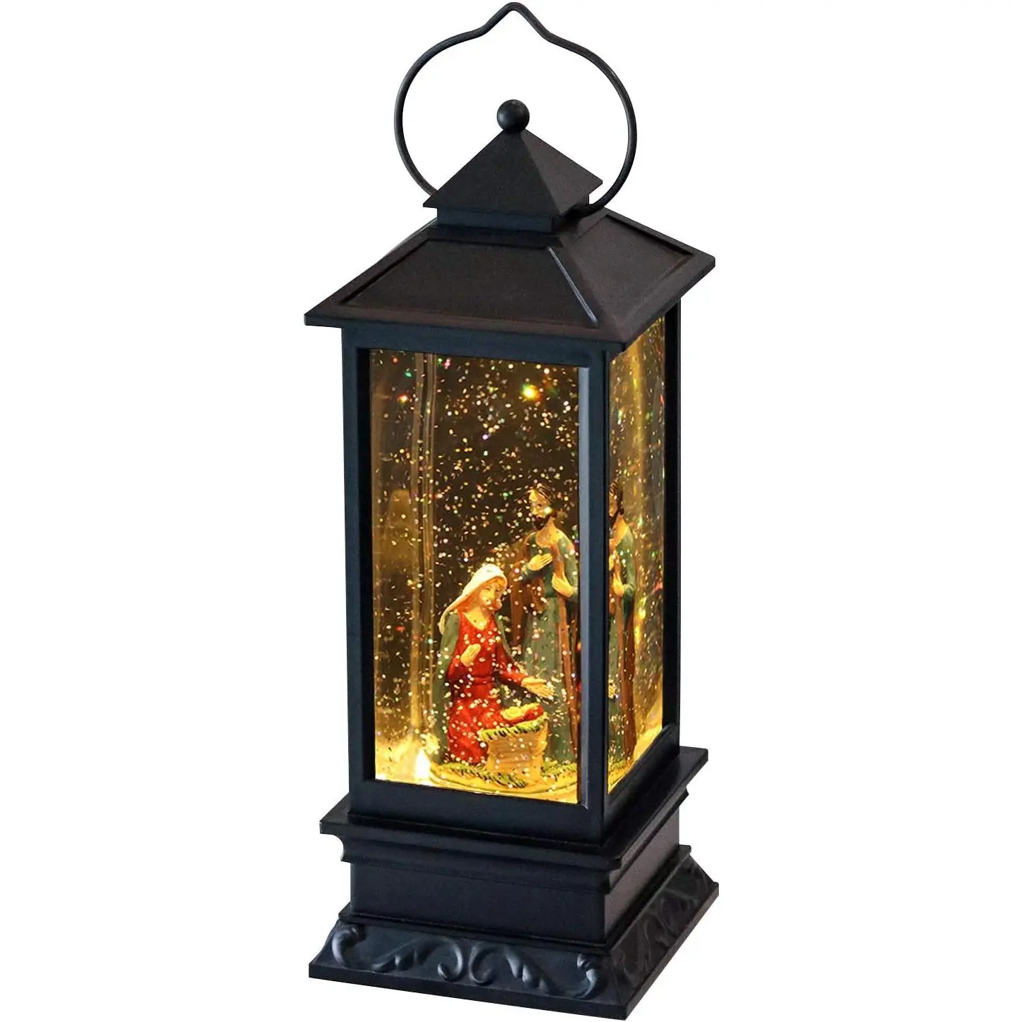 4"x4"x12" Nativity Music Snow Globe Lantern, Timer-Equipped, Battery & USB Powered, Lighted Singing Lamp with Spinning Water & Swirling Glitters, Christmas Decoration & Ornaments (Home & Festive Party Supplies)