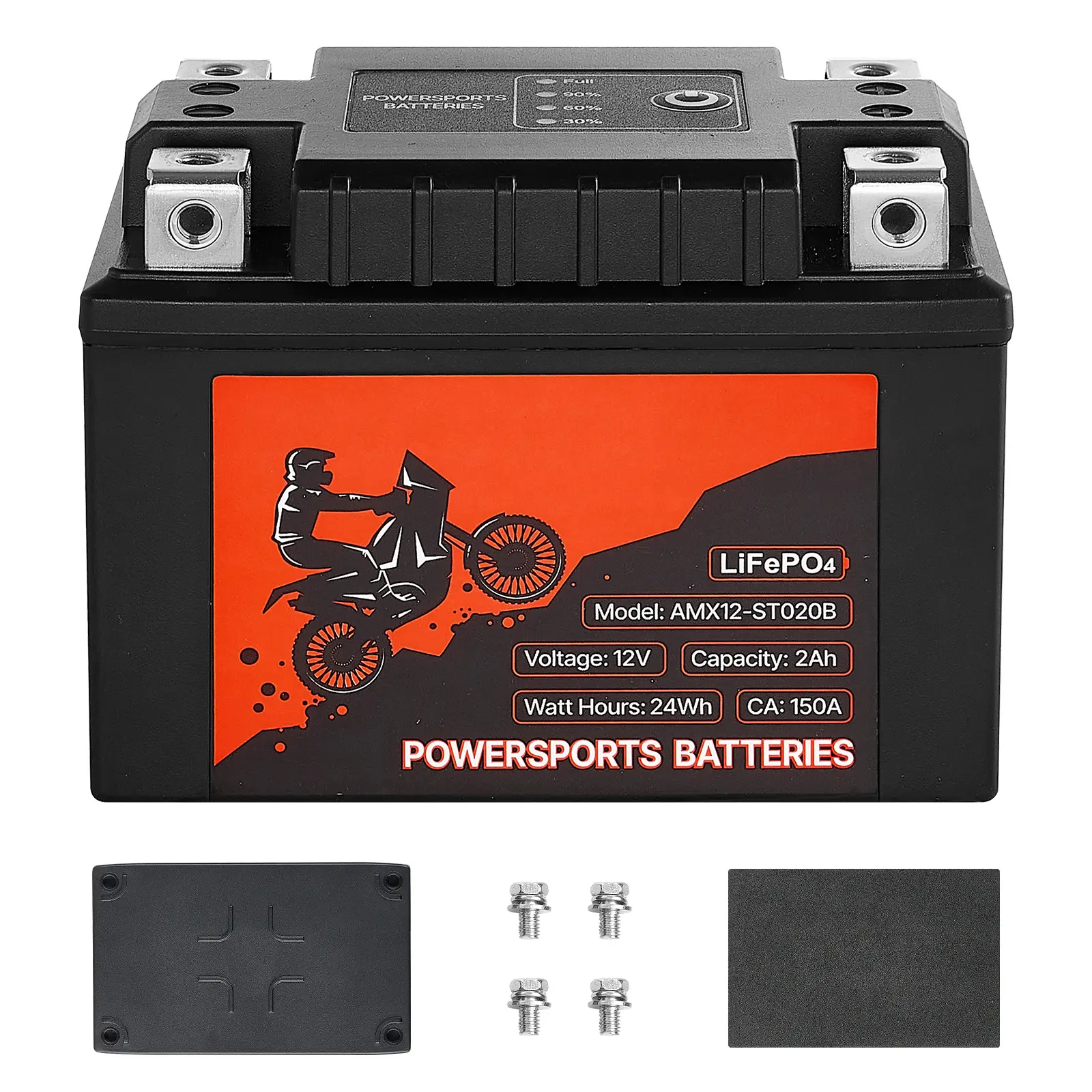 Motorcycle Battery, 12 Volt 2Ah, LiFePO4 Lithium Pre-Charged Powersports Battery, Maintenance Free & High Performance, Compatible with ATV, Motorcycle, Jet Skis, Scooter, UTV, and More