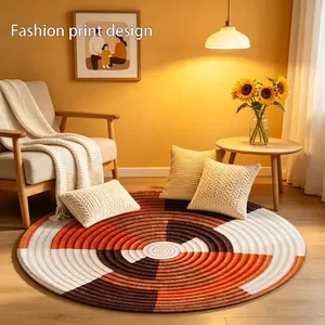 1 piece of 2D flat orange circular pattern floor mat, suitable for bedroom bedside decoration, living room home decoration, balcony decoration, hotel decoration, entrance, kitchen, bathroom and other places, available all year round