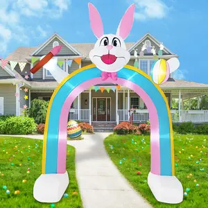 Easter Inflatable Bunny Archway, 1 Count Outdoor Decorations, Easter Bunny Rainbow Archway with LED Lights for Yard Garden Lawn Indoors Outdoors Holiday Parties