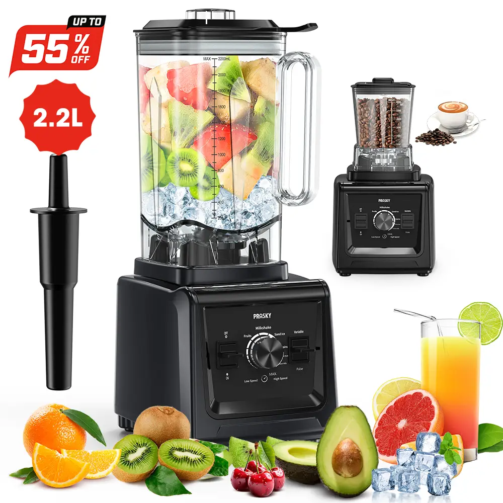 PRASKY Blenders for Kitchen, 75Oz Large Capacity Professional Blender & Grinder Combo - 2-in-1 Powerful Dual-Container Kitchen & Household Appliance,