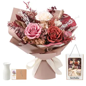 Preserved Flower Bouquet Real Lasting Flowers for Women's Gift Birthday Present Mom Friends Girlfriend Sisters Valentine's Day Gift Natural Dried Flowers Zero Maintenance Long-lasting Decor