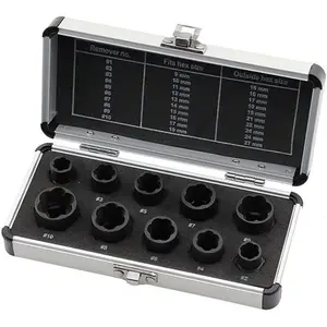 10 count  Bolt & Nut Remover Set, Bolt Screw Extractor Set, Nut Remover Tool with Aluminium Storage Case for Removing Damaged Frozen Rusted Rounded-Off  Nuts