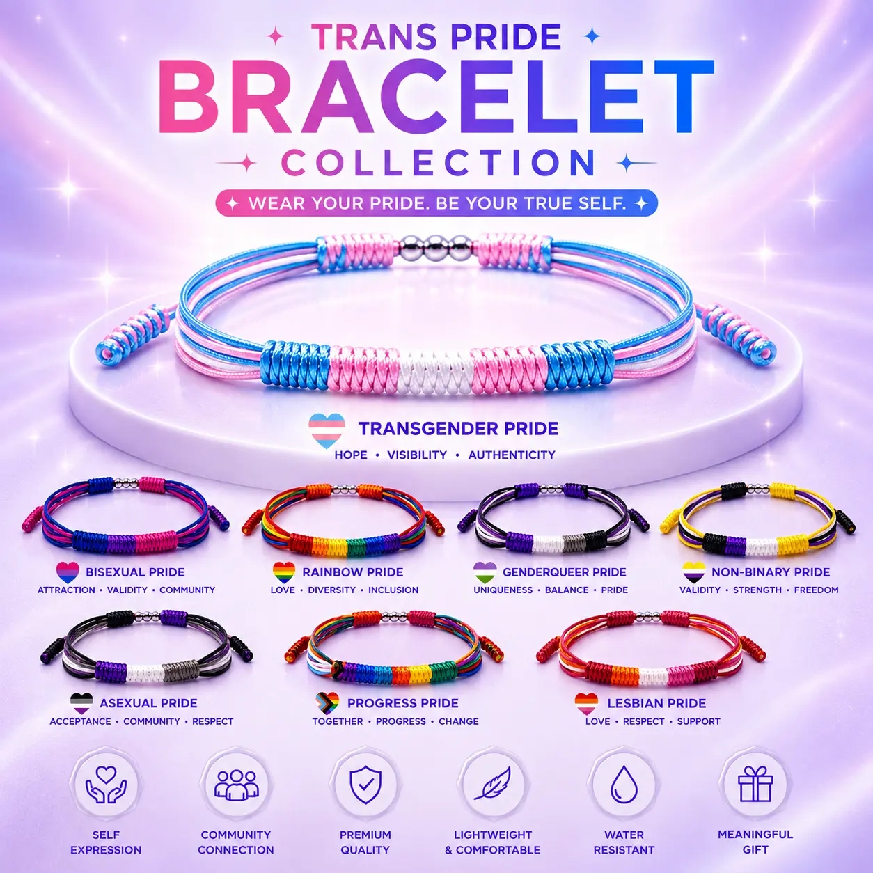 LAMIBEE LGBTQIA Pride, Bisexual, Pansexuality, Asexual, Lesbian, MLM Progress Flag Code Bracelet, Boho Style Rope Women Men Thread for Him Her, Pride Month