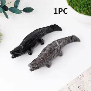 Natural Obsidian Crocodile Crystal Statue, Feng Shui Divination Ornament, Healing Stone for Home Office Decor, 1PC Handcrafted Crystal Sculpture