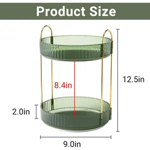 360 Rotating Makeup Organizer for Vanity,2 Tier Large Capacity Skincare Counter Organizer, Spinning Perfume Organizer & Vanity Organizer (Green-2 Tier)