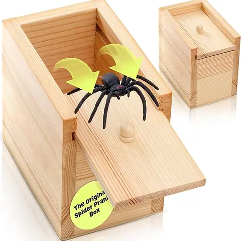 Original Spider Prank Box - Wooden Jump Scare Gag Gift for Adults, Valentine's day, April Fools & Halloween Pranks Kit, Funny Birthday Surprise Toy with Realistic Spider (Best Practical Joke for Men, Teens, Office)
