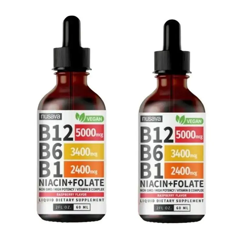 2-PACK Vitamin B12 Liquid Drops with B6, B1, Niacin &Folate - Boost Energy, Brain & Heart Health I Non-GMO &Gluten-Free