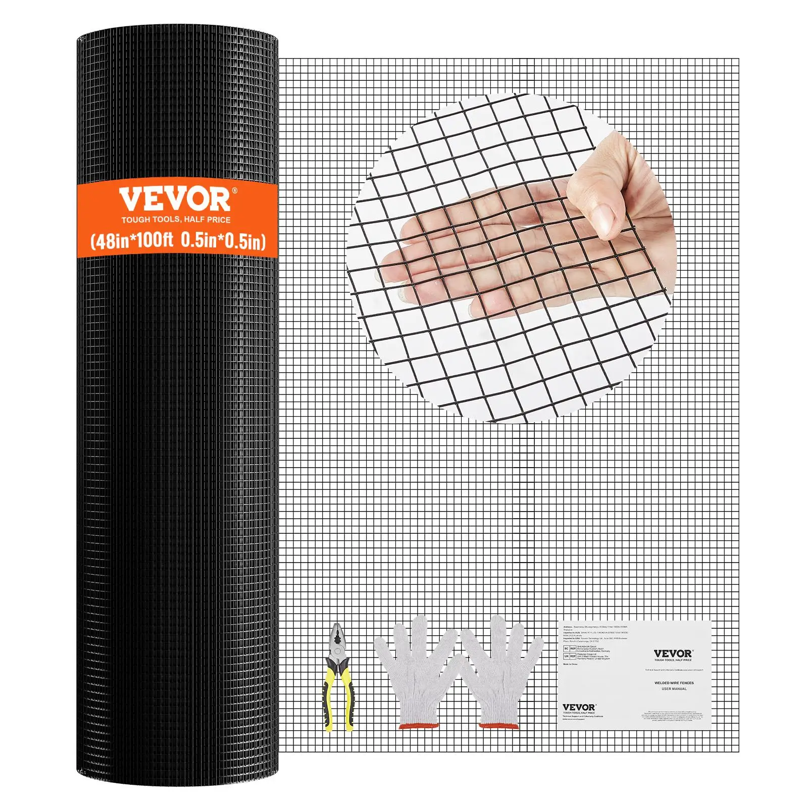 VEVOR Hardware Cloth, 48'' x 100' Galvanized Wire Mesh Roll, 19 Gauge Chicken Wire Fence Roll, Vinyl Coating Metal Wire Mesh for Chicken Coop Barrier,