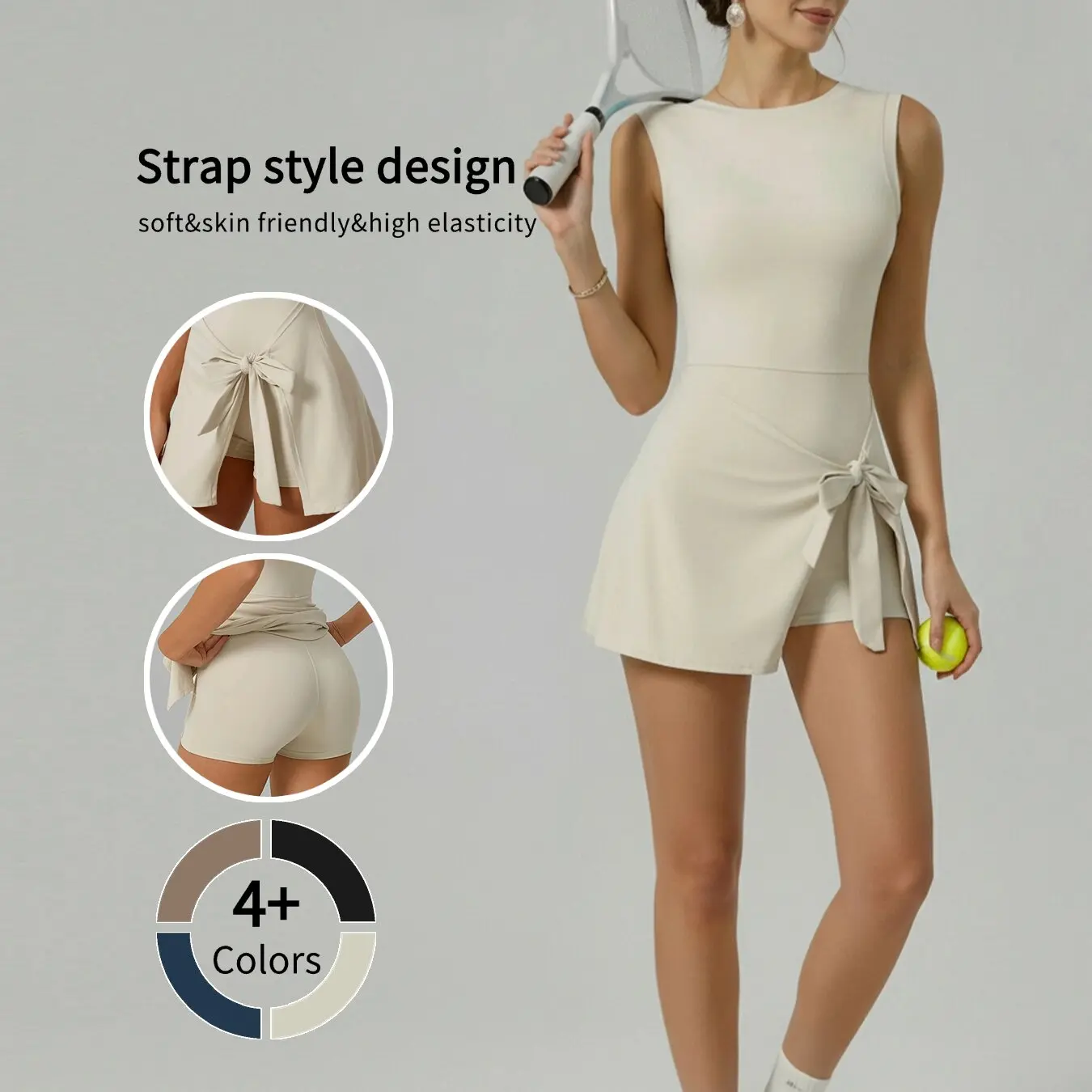 Tennis Core Dress – High-Elastic Quick-Dry Fabric, Built-in Shorts & Bow Tie Waist | Sweat-Wicking, Anti-Chafe & Wrinkle-Resistant for Sports, Gym or Street Style
